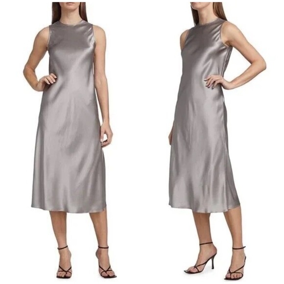New! ATM Silk Charmeuse Gray Slip Midi Dress 🩶 Large - Picture 1 of 4